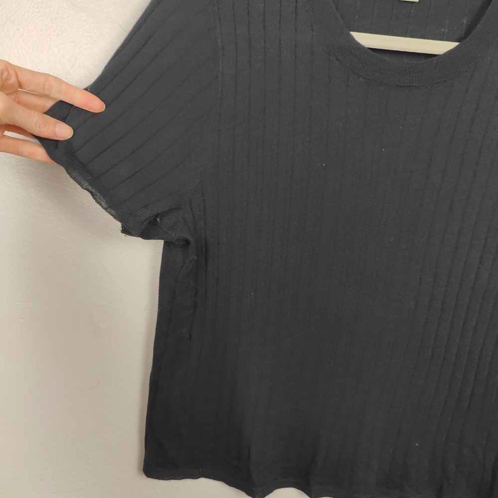J.Crew Silk Cashmere-blend Cropped T-shirt Womens‎ Large Black Minimalist Preppy - Picture 3 of 9